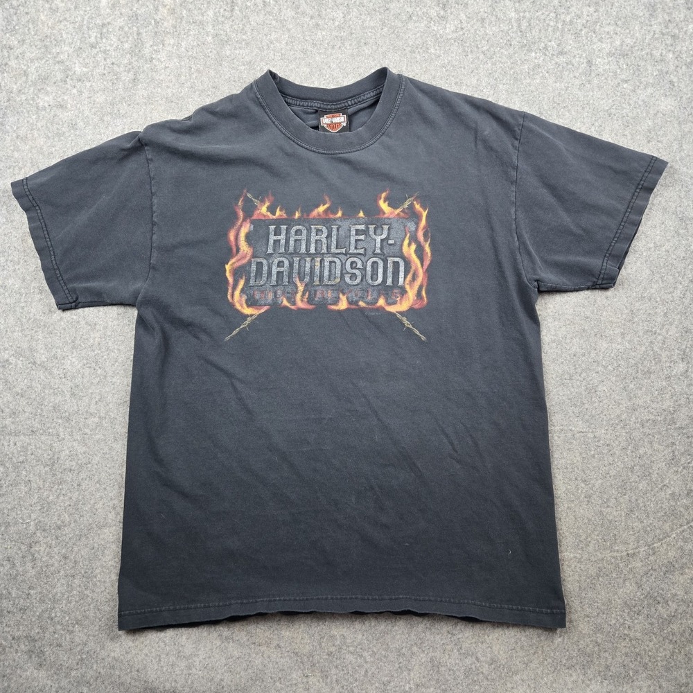 Harley Davidson Shirt Mens Large Black Faded Flames Short Sleeve Y2k Skull
